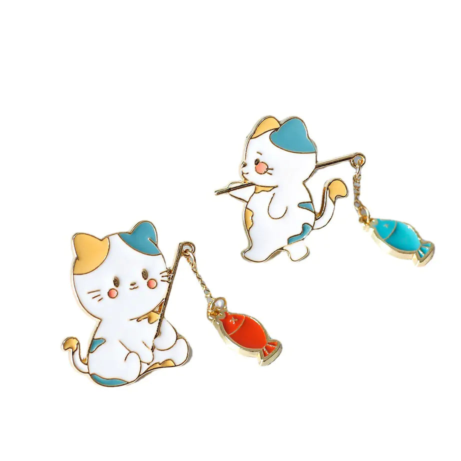 Cute Cartoon Cat Fishing Brooch Kit for Students