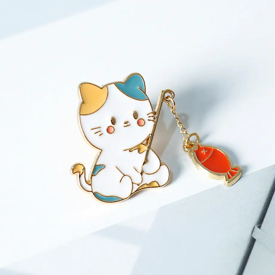 Cute Cartoon Cat Fishing Brooch Kit for Students