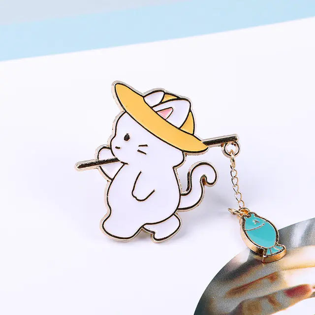 Cute Cartoon Cat Fishing Brooch Kit for Students