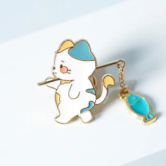 Cute Cartoon Cat Fishing Brooch Kit for Students